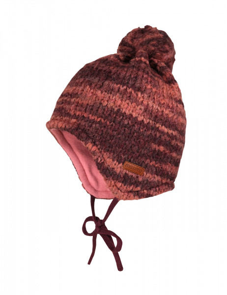 BABY GIRL-Mütze, ausgenäht Ringeleffektgarn, Pompon