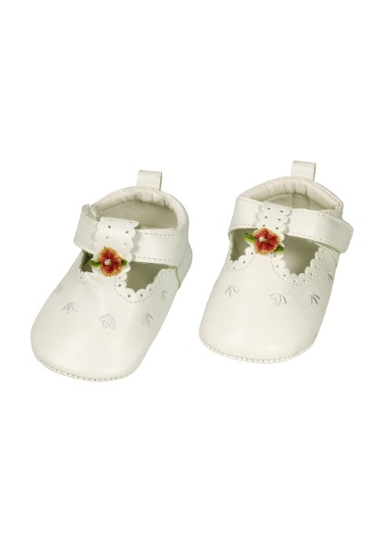 Baby-Schuhe festlich, Blüte Klettverschluss, PU-Sohle mit Bär