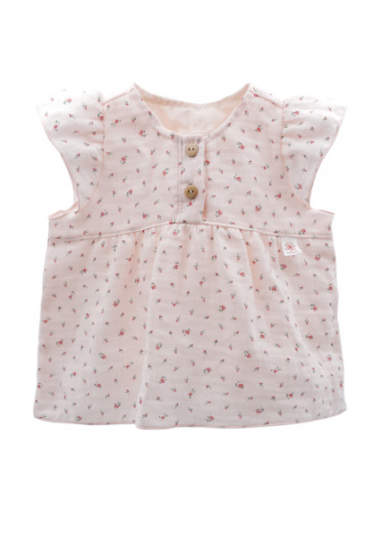 GOTS BABY GIRL-Top, Musselinstoff, Rüschenärmel