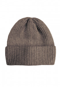 CAPO-DOUX CAP knitted cap, ribbed, turn up taupe 1sz.
